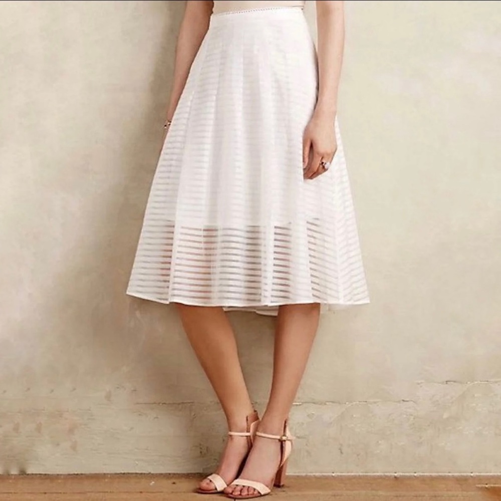 Anthropologie Leifsdottir Skirt, Shadow Stripe, Midi, White, Women’s (US 6)